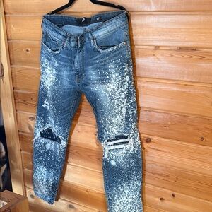Jordan Craig Blue Ripped Paint-Splatter Skinny Jeans